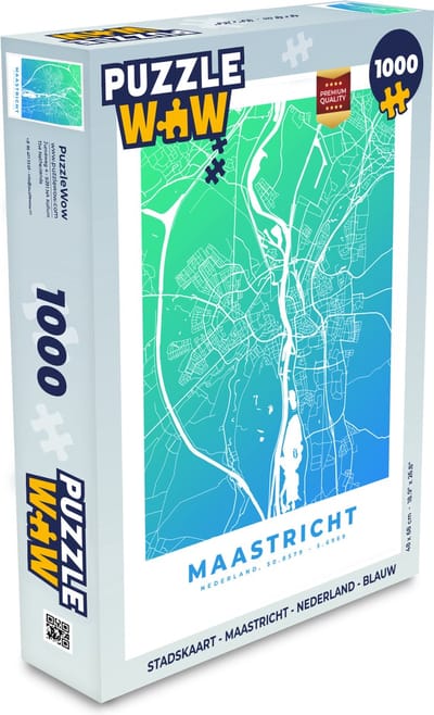 Puzzel Stadskaart - Maastricht - Nederland - Blauw - Legpuzzel - Puzzel 1000 stukjes volwassenen - Plattegrond