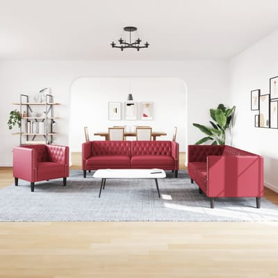 vidaXL - 3-delige - Loungeset - Chesterfield-stijl - kunstleer - wijnrood