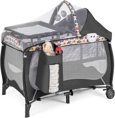 Babybed 4-in-1 - Reisbed Commode - Babyverzorging en Slaap - Opvouwbaar met Muziekdoos - 106 x 78 x 75 cm