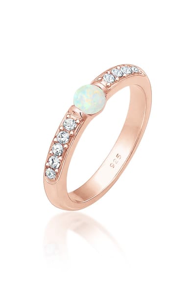 Elli PREMIUM - Ring - Dames Precious Glamorous met Kristallen en Opaal in 925 Sterling Silver - Dames
