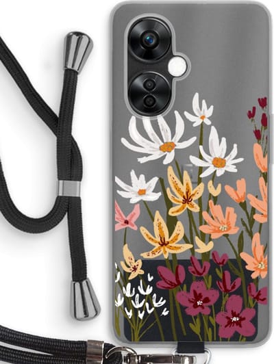 Case Company® - Hoesje met koord geschikt voor OnePlus Nord CE 3 Lite hoesje met Koord - Painted wildflowers - Telefoonhoesje met Zwart Koord - Bescherming aan alle Kanten en Over de Schermrand