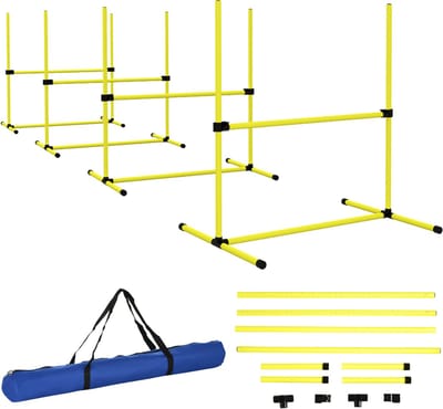 Honden Agility Set - 4-delige set voor hondentraining met insteekhorden inclusief fluitje en draagtas | Agility uitrusting, vlechtstangen, draagtas, steekhordenset, voor hondentraining