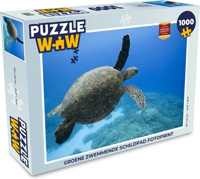 Puzzel Groene zwemmende schildpad fotoprint - Legpuzzel - Puzzel 1000 stukjes volwassenen