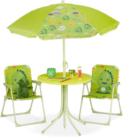 Verte Kinder Picknicktafel - Tuinset voor Kinderen - Kinderset met Parasol - Voorbeeldontwerp - Tafel & Kinderstoelen - Kamperen & Tuin - Groen