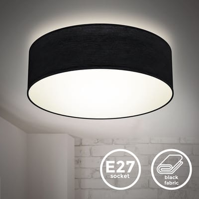 B.K.LICHT - Plafondlamp - stoffen decoratieve woonkamerlamp - zwart - E27 fitting - rond - Ø30cm