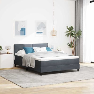 vidaXL - LED - Box - Spring - Bed - Donkergrijs - 140 - x - 190 - cm - Fluweel