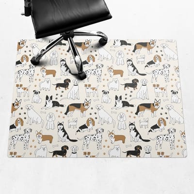 Wallfluent - Vloerbeschermer Patroon Met Honden - 120x90 cm - Beige Vloerbeschermer Bureaustoel - Rechthoekig - Vloerbeschermer Groot-Stoel Mat-Kantoordecoraties - Boho-patroon