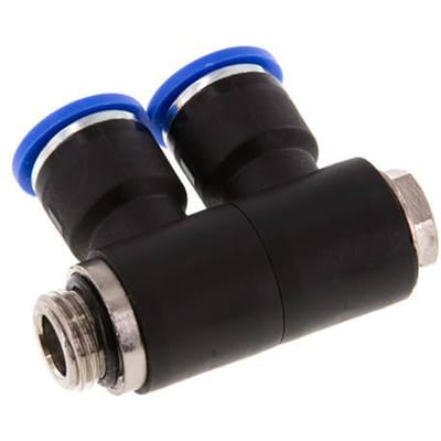 10mm x G1/4'' 2-way Manifold Messing/PA 66 Insteekfitting Buitendraad Draaibaar NBR