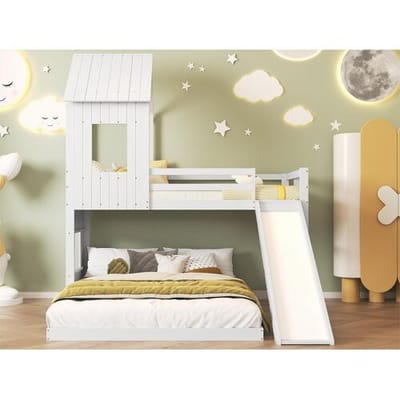 ModernLuxe Stapelbed voor kinderen met glijbaan en ladder - 90x200 cm + 140x200 cm - gemaakt van grenenhout en MDF - Wit