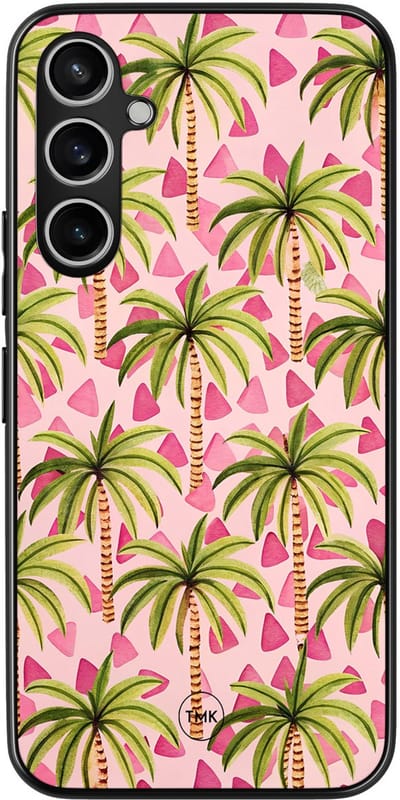 Hoesje geschikt voor Samsung Galaxy S23 FE - Palmbomen - Roze - TPU case - Landschap - Hardcase zwart telefoonhoesje