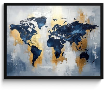 Poster in lijst - Fotolijst 80x60 cm - Posters - Wereldkaart - Blauw - Abstract - Posterlijst zwart - Decoratie - Wanddecoratie woonkamer - Muurdecoratie slaapkamer