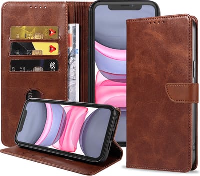 Geschikt voor iPhone 11 Telefoonhoesje Kunstleer met Magnetisch lipje en Pasjeshouder Book Case met Klepje - Donkerbruin - Smartphonica geschikt voor iPhone 11