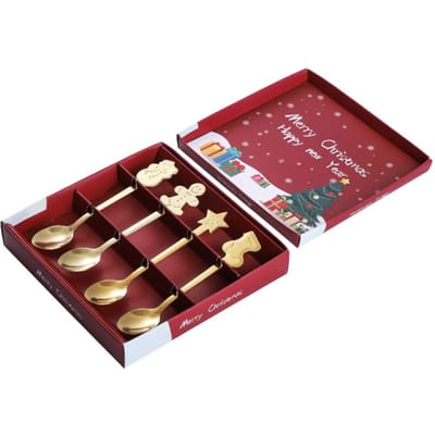 Kerstlepel 4-delige roestvrijstalen lepel Kersttafelgerei Set Koffie Thee Dessert Soep L