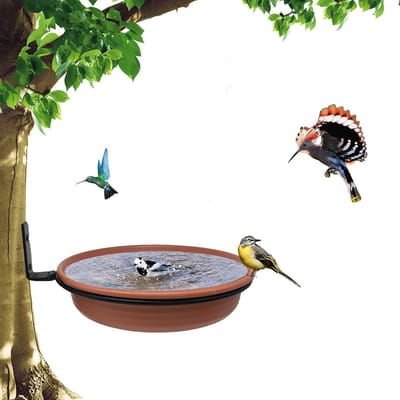 Vogelbadbak - Vogelbadbak voor in de tuin - Drinkbak voor vogels - Badbak voor wilde vogels voor buiten - Voerbak voor vogels - Waterbak - Kan worden geïnstalleerd op houten schuttingen, bomen, terrassen- Bruin