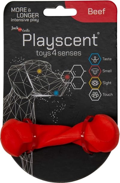Jack And Vanilla hondenspeelgoed - Lengte 11cm - Kauwbot hond - Honden speelgoed - Kauwbot - Puppyspeelgoed - Hondenspeelgoed - Playscent Gedraaid Been - Rund - Rood