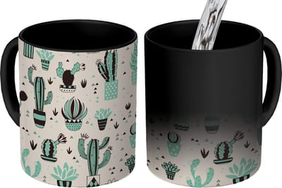 Magische Mok - Foto op Warmte Mokken - Koffiemok - Patroon - Cactus - Pot - Magic Mok - Beker - 350 ML - Theemok