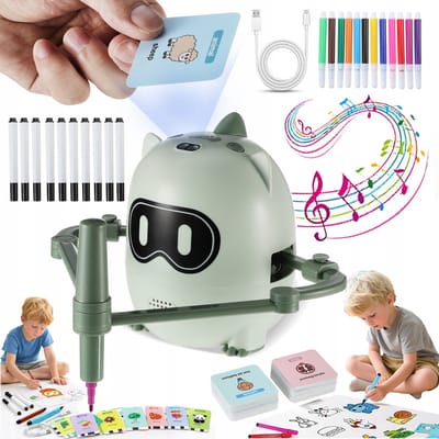 Interactieve Tekenrobot voor Kinderen – Educatieve Set met 100 Kaarten, 22 Stiften & QR-Herkenning – Stap-voor-stap Tekenen, Creativiteit & Fijne Motoriek – Zonder Scherm, Oplaadbaar – Cadeau voor Verjaardag, Kerstmis of Pasen