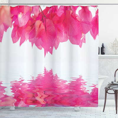 ABAKUHAUS Natur Douchegordijn – Roze bladeren op Rivier, 175 x 200 cm, felroze