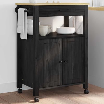 vidaXL - Keuken - Trolley - MONZA - Zwart - 60 - x - 40 - x - 88,5 - cm - Massief - vurenhout
