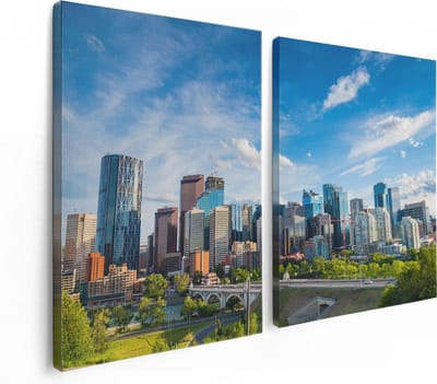 Artaza Canvas Schilderij Tweeluik Skyline Calgary Stad in Canada - 120x80 - Foto Op Canvas - Canvas Print