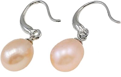 Zoetwater parel oorbellen Maureen Z - oorhangers - echte parel - zalm - luxe sieraden zakje - parel oorbellen dames