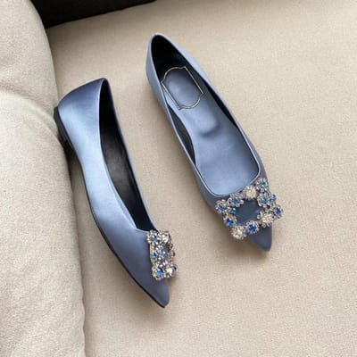 Trouwschoenen Hoge Hakken Vierkante Gesp Enkele Schoenen Dames Schoenen Nieuwe Lente Leer Sneeuwvlok Zijde Stiletto Schoenen 39 gray