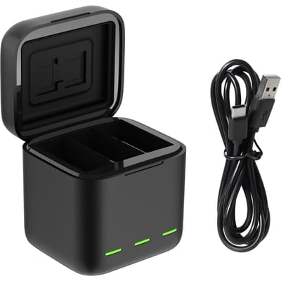 TELESIN GP-BCG-901 Batterie USB 3 canaux Chargeur rapide Batteries Mallette de transport avec USB noir