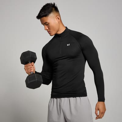 MP Tempo naadloos shirt met kwartrits en opdruk van pilaar voor heren - Zwart - XS