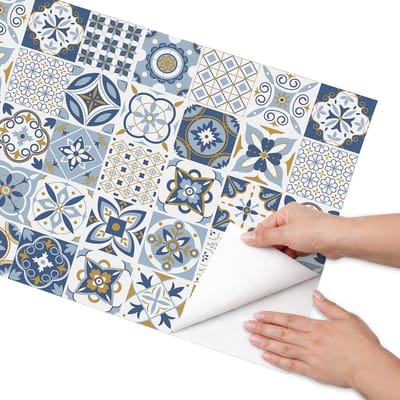 Coloray Meubel Wrap Folie - Blauw Meubelfolie - 50x100 cm - Decoratiefolie Zelfklevend Retro tegels - Meubelfolie Zelfklevend - Retro Meubelfolie - Wrapfolie Keuken - Wanddecoratie - Achtergronden en patronen