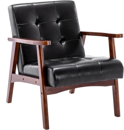 HomeMiYN fauteuil – Zwart – Comfortabele Fauteuil met Zachte Kussens, Stevig Houten Frame voor Woonkamer & Balkon – Eenvoudige Montage