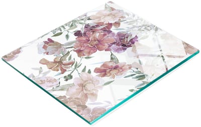 Decoratieve glazen snij- en serveerplank met bloemenmotief, 60x52 cm