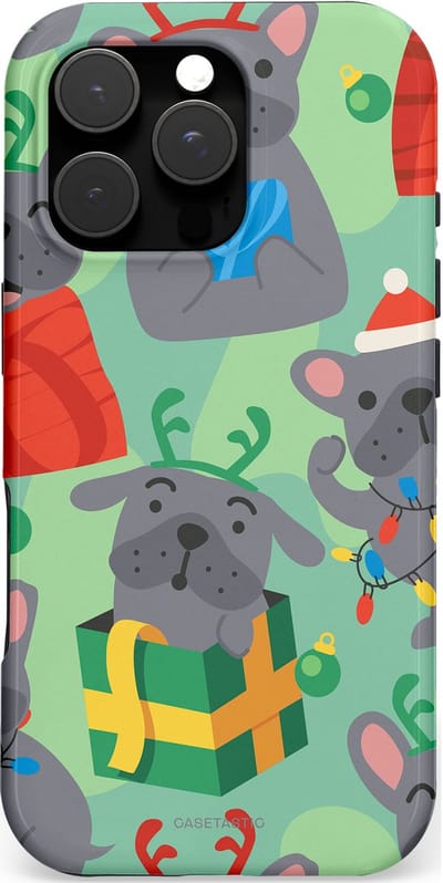 Casetastic hoesje geschikt voor Apple iPhone 16 Pro - MagSafe - Dubbellaagse bescherming - Hondje als Kerstcadeau - Fashion Case - Mintgroen Grijs Rood