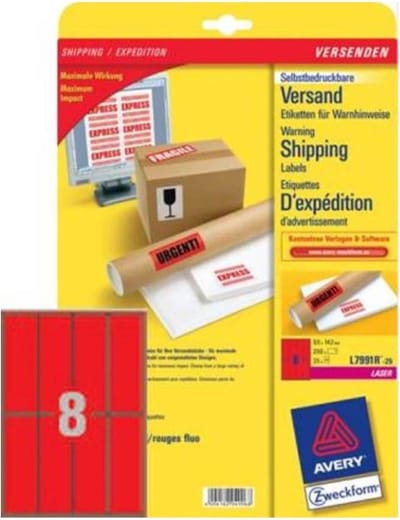 Avery Zweckform Waarschuwingsetiketten 50x142mm neon rood 200x stuks
