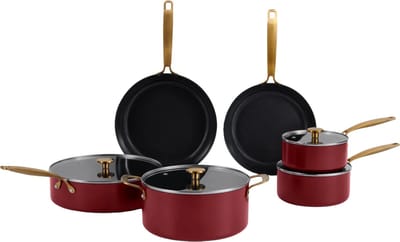 Combekk Element Expert pannenset 10-delig - PFAS-vrij - 100% gerecycled aluminium - Non-stick keramische antiaanbaklaag - Geschikt voor inductie - Bordeaux