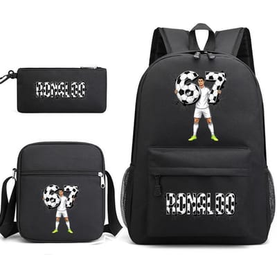 Cr7 Ronaldo 67 Print Schoolrugzak Set met Schoudertas & Etui voor Tieners Kinderen Lichtgewicht Dagrugzak