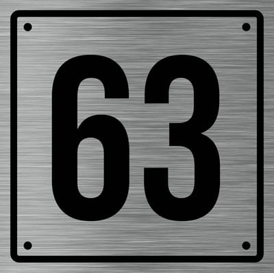 Huisnummerbord 63 - Incl. Schroeven en Pluggen – Acrylaat - 10 x 10 cm - RVS met Zwart