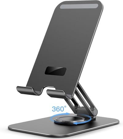 Tablet Standaard, Verstelbare Draaibare Bureauhouder met 360 Graden Roterende Basis, Opvouwbare Houder voor Pad/iPad Pro/Air/Mini, Galaxy Tab A8/A7 Lite/A7/S8/S7, Tab/Phones(4-13"), Zwart