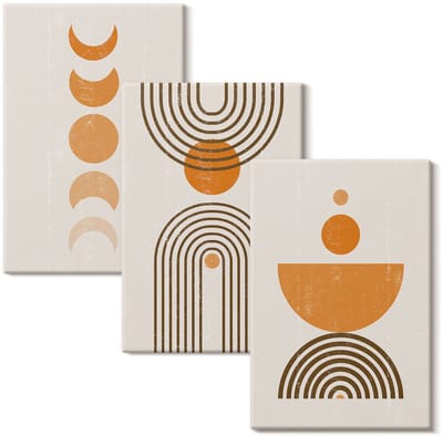 Wallfluent Set van canvas schilderijen - Boho minimalistisch decoratief ontwerp Canvas Schilderijen Set - set 3 stuks 20x30 cm - Oranje Set van Canvas Prints - Abstractie Canvas Kunst Set - Boheemse Canvas Kunst Set