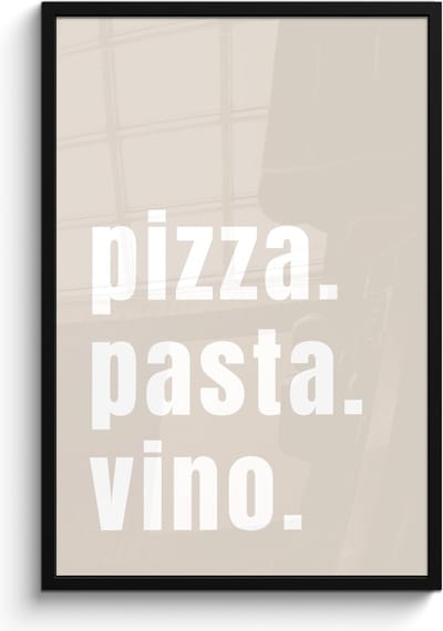 Fotolijst inclusief poster - Posterlijst 60x90 cm - Posters - Quote - Pizza, Pasta, Vino - Beige - Wit - Foto in lijst - Keuken decoratie muur - Wanddecoratie accessoires - Muurdecoratie - Schilderijen