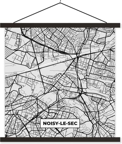 Posterhanger incl. Poster 60x60 cm - Schoolplaat - Kaart - Stadskaart - Noisy-le-Sec - Plattegrond - Frankrijk - Textielposter - Zwarte latten - Stadskaart
