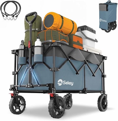 XXL Opvouwbare Bolderwagen voor Ruw Terrein met Remmen - 200L Draagvermogen, Gepatenteerd Ontwerp – Handkar Voor Buiten