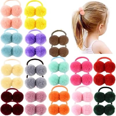 30 Stuks Haarelastiekjes met Pompoms voor Meisjes – 15 Kleuren – Zachte Haaraccessoires