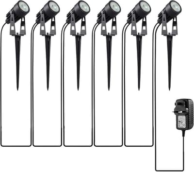Lichtendirect-Tuinverlichting-Prikstok- 15Meter- 6x LED Spots- Warm wit- Tuinspot -Waterdicht – Kantelbaar- Lantaarn- Buitenlamp- Wandlamp- Tuinlantaarn-Led buitenverlichting