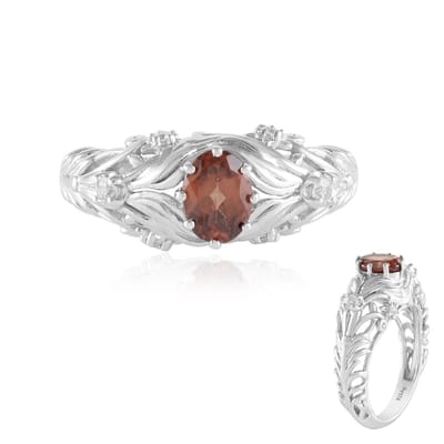 Cavill - Luxe Ovale Champagne Zirkoon Ring 0,98 ct - 925 Sterling Zilver - Platina Verguld - Bloemvormige Zetting - Handgemaakte Elegante Damesring