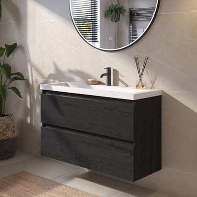 Saqu Gaia Badkamermeubel Set - 100x40 cm - Voorgemonteerd - Zwart - Wastafelmeubel - Badmeubel