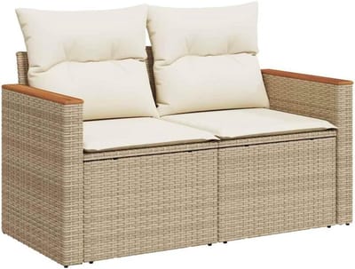 Tuinbank | Tuinbankje | Buitenbank | Tuinstoel 2-zits met kussens poly rattan beige