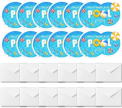 Cosensi- Verjaardagsuitnodigingen 12 Stuks - Zwembadfeest - Gecoat Papier - Met Enveloppen - Voorgedrukte Tekst - Kleurrijk Design - Feestuitnodigingen