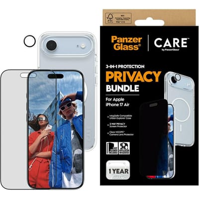 PanzerGlass, Hoesje geschikt voor iPhone Air - 3-in-1 Set Flagship Series Privacy Filter, Transparant zwart
