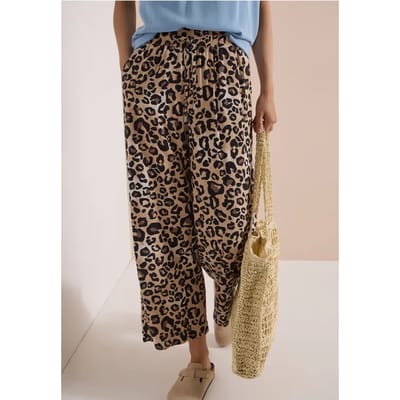 7/8 High Waist broek met Wide Leg en leoprint
