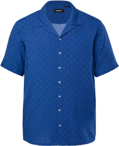 Men Plus - Heren - Overhemd van viscose korte mouwen all-over print Cubaanse fit - Azuurblauw - Maat 3XL